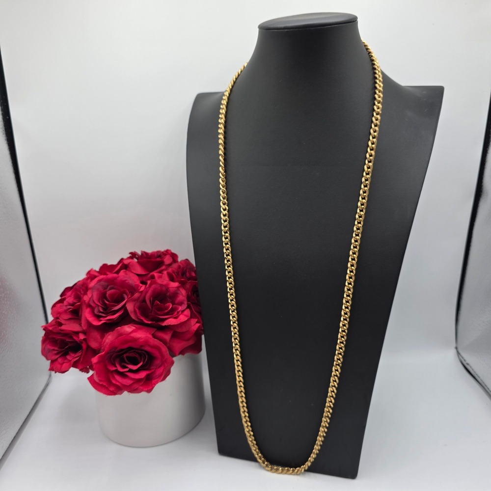 Vendome Vintage Gold Tone Textured Curb Link Long Chain Necklace 36 Inch